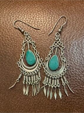 Teardrop Malachite Peruvian Dangle Earrings